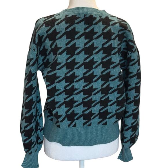 NWOT Loft Sweater Turquoise Black Houndstooth Size XS Crewneck Soft - Picture 3 of 6